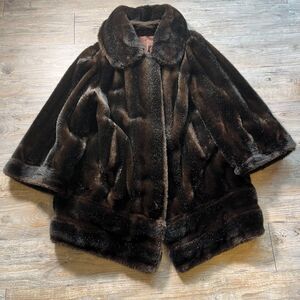 Vintage Faux Fur Coat Women's Medium Large Brown Dark Old Money Classy Mink